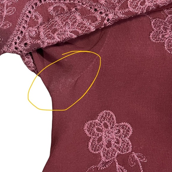 Wayf Burgundy Embroidered Flair Sleeved Dress sz S - Picture 6 of 13
